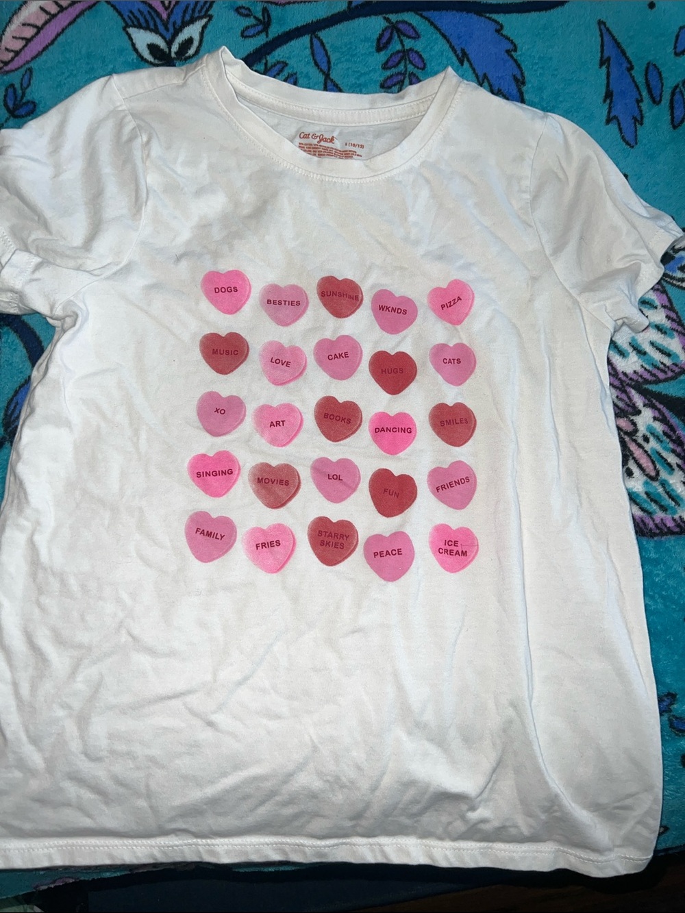 Cat & Jack White Tee with Pink Heart Grid Graphic